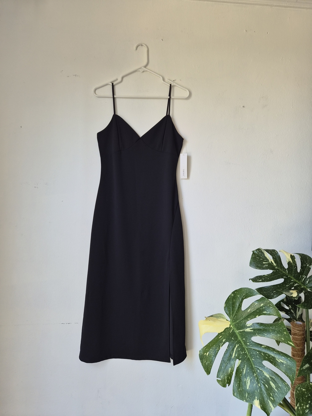 Timing Black Midi Slip Dress with Spaghetti Straps